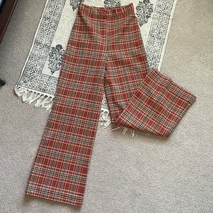 Vintage wool high waisted plaid bellbottom trouser